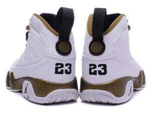 Кроссовки Nike Air Jordan 9 мужские белые с золотым - фото сзади