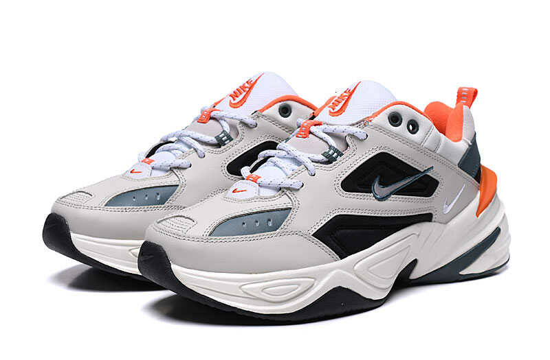 Зимние Nike M2K Tekno с мехом серые с оранжевым кожаные мужские-женские (40-45)